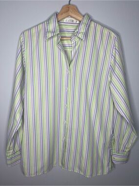 Foxcroft Wrinkle-Free Striped Button Down Shirt Pastel (Large)